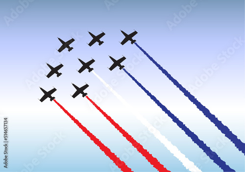 Illustration of jets flying in formation with celebratory red white and blue vapour trails. EPS10 vector format. photo