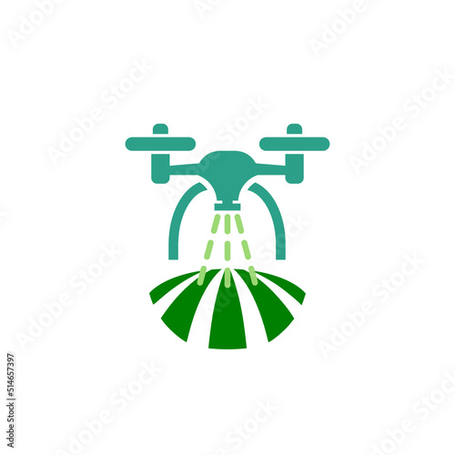 Smart farm with drone control icon isolated on white background