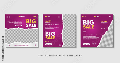 Set of editable square banner templates with photo collage. Suitable for Social Media Post and Online Advertising, Event, and etc. Vector Illustration.
