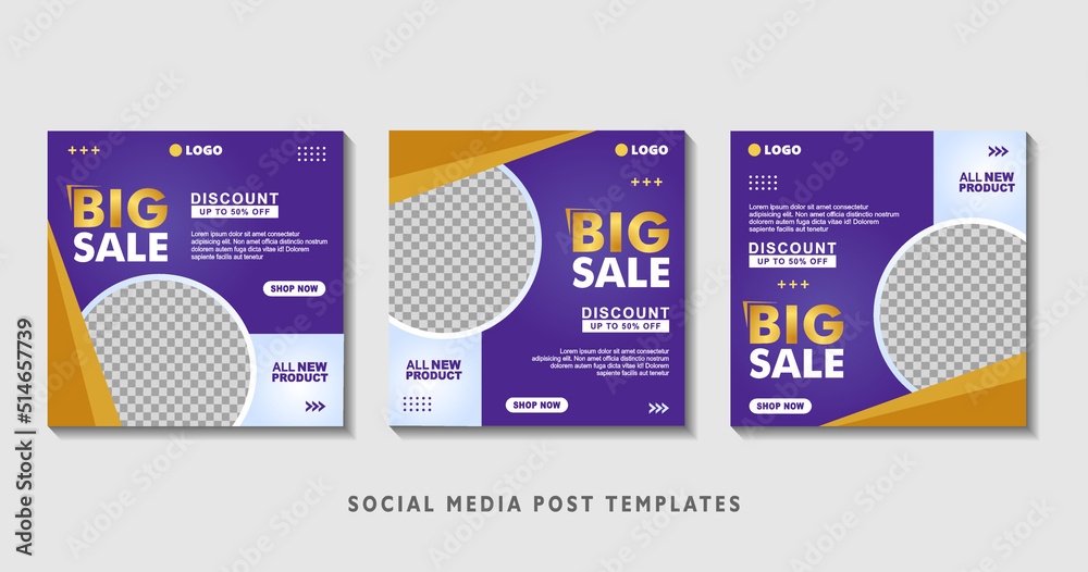 Set of editable square banner templates with photo collage. Suitable for Social Media Post and Online Advertising, Event, and etc. Vector Illustration. Set of editable square banner templates with photo collage. Suitable for Social Media Post and Online Advertising, Event, and etc. Vector Illustration.