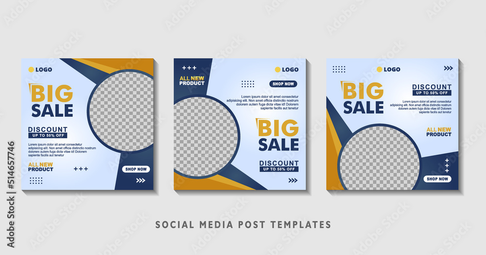 Set of editable square banner templates with photo collage. Suitable for Social Media Post and Online Advertising, Event, and etc. Vector Illustration. Set of editable square banner templates with photo collage. Suitable for Social Media Post and Online Advertising, Event, and etc. Vector Illustration.