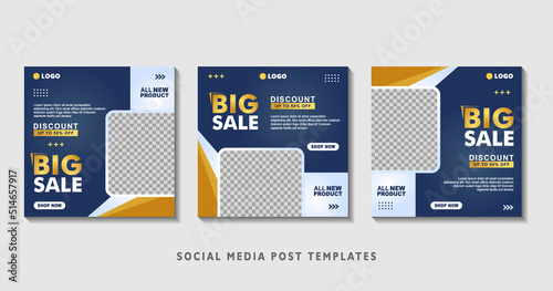 Set of editable square banner templates with photo collage. Suitable for Social Media Post and Online Advertising, Event, and etc. Vector Illustration.