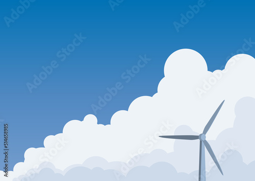 Wind Turbine with White Cloud and Blue Sky Background, Suitable for Presentation, Poster, and Backdrop.