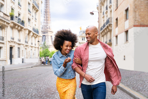 Afro-american beautiful couple in love visiting Paris