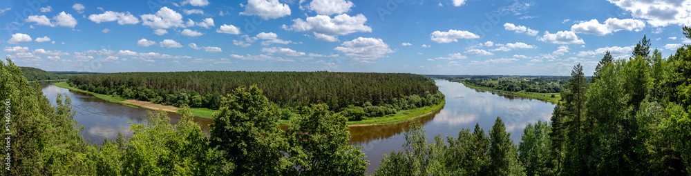 Panoramic view of Nemunas Loops Regional Park from the Balbieriskis Nemunas Observation Deck, Lithuania.