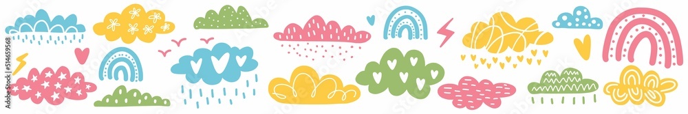 Vector horizontal pattern with clouds and rainbow drawn by hand Vector horizontal pattern with clouds and rainbow drawn by hand