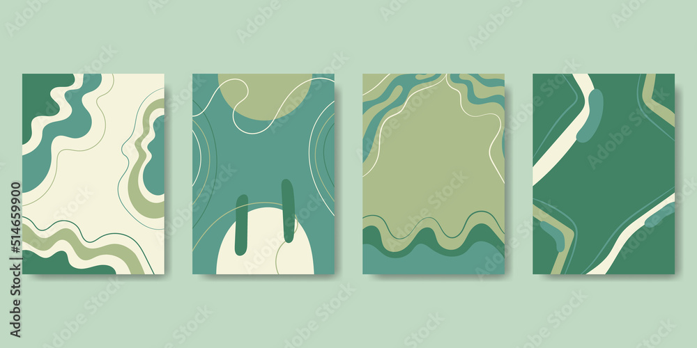 Set of abstract liquid templates of various shapes. Pastel Green Color Template. Cover templates, greeting cards, invitations, posters, etc