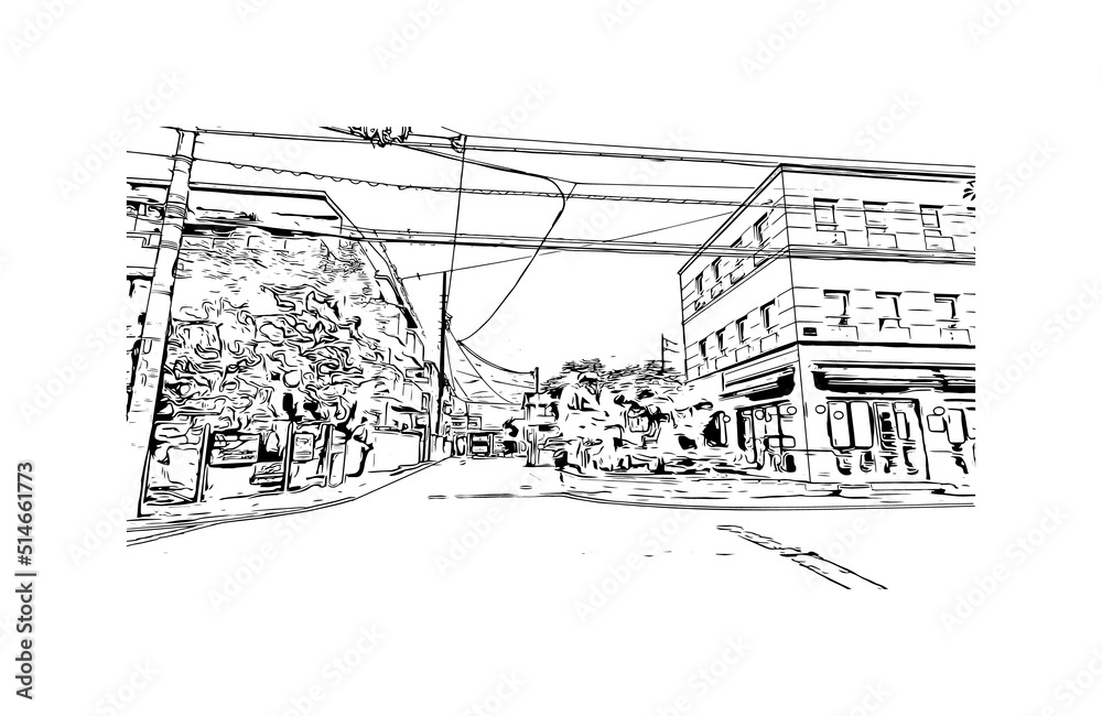 Fototapeta premium Building view with landmark of Nagoya is the city in Japan. Hand drawn sketch illustration in vector.