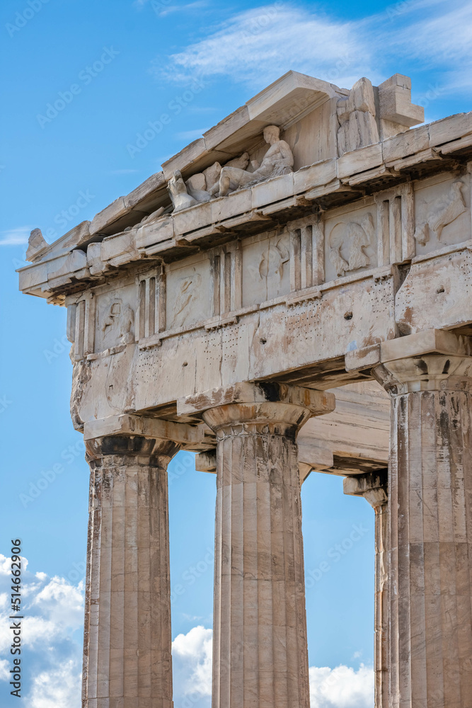 Columns of the Parthenon in the Acropolis of Athens in Greece