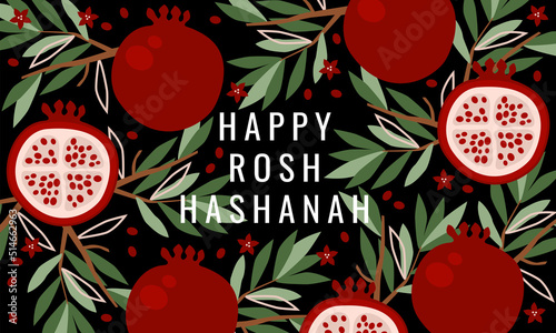 Greeting card with pomegranate for Jewish New Year, Shana Tova, Rosh Hashanah. Vector illustration photo
