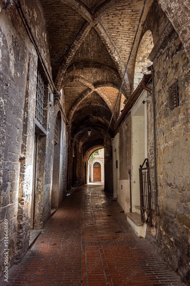 Medieval street in Perugia historic center, Umbria Italy