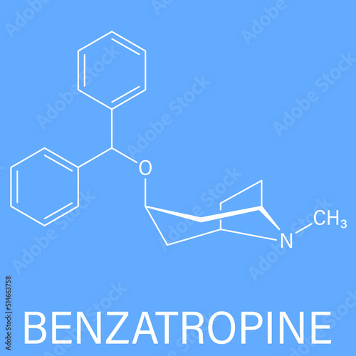 Skeletal formula of Benzatropine or benztropine anticholinergic drug molecule. Used in treatment of Parkinson's disease and Parkinsonism.