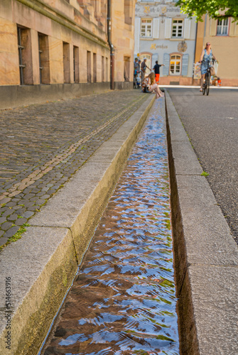 Freiburger runlet (called in German, Freiburger Bächle) - artificial watercourses in most of the streets and alleys of the old town. Baden Wuerttemberg, Germany, Europe
