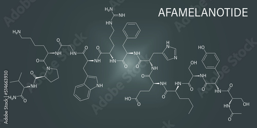 Skeletal formula of Afamelanotide or melanotan-1 photoprotective drug molecule.