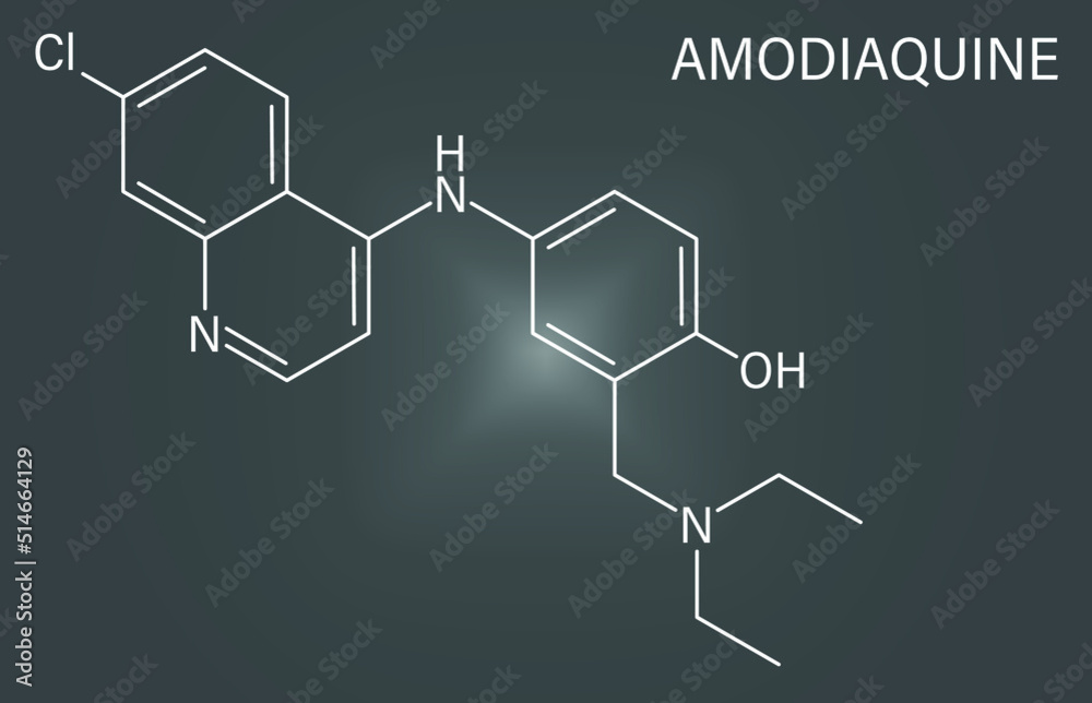 Skeletal formula of Amodiaquine anti-malarial drug molecule
