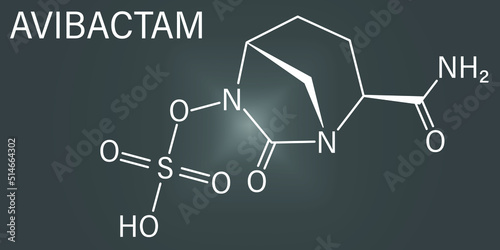 Skeletal formula of Avibactam drug molecule. Beta-lactamase inhibitor given in combination with antibiotics. photo