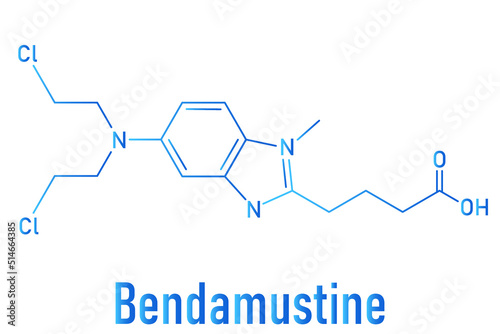 Skeletal formula of Bendamustine cancer chemotherapy drug molecule,  nitrogen mustard.