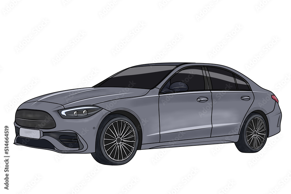 Illustration of a luxury gray car.