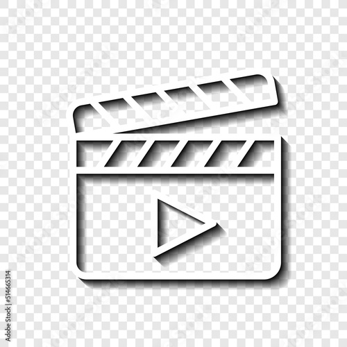 Clapboard simple icon, vector. Flat design. White with shadow on transparent grid.ai