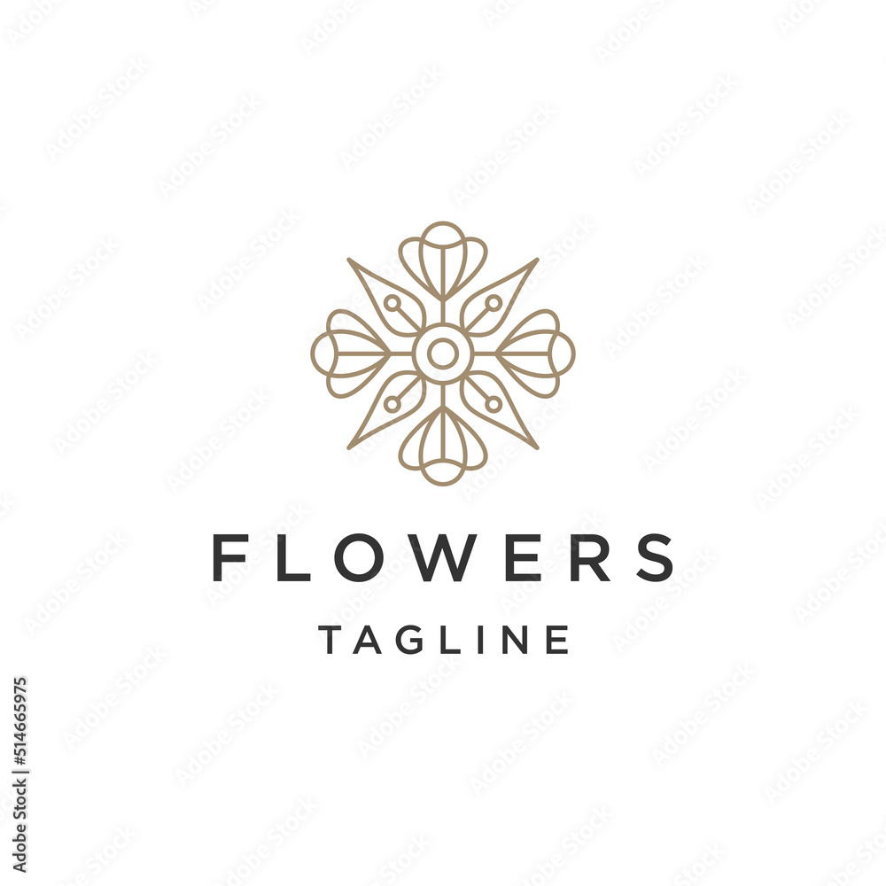 Lotus flower line logo design template flat vector