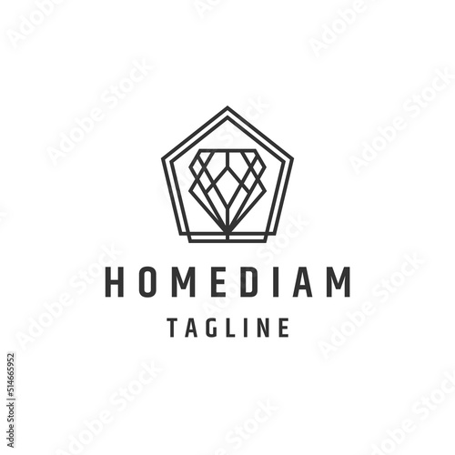 Home diamond line logo design template flat vector