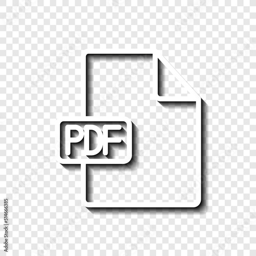 PDF file simple icon vector. Flat design. White with shadow on transparent grid.ai