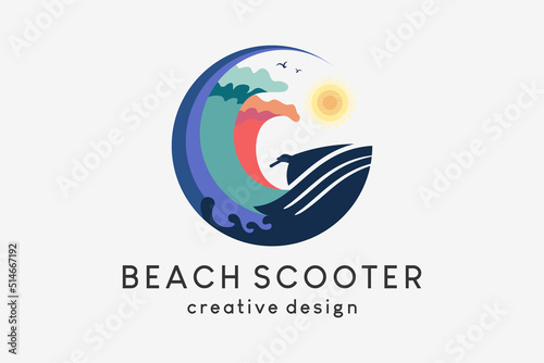 Beach or sea scooter logo design combined with waves in circles