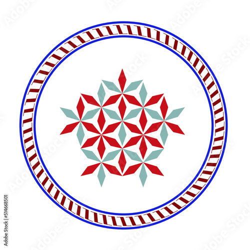 Egyptian style geometry, monochrome geometric stained glass window.