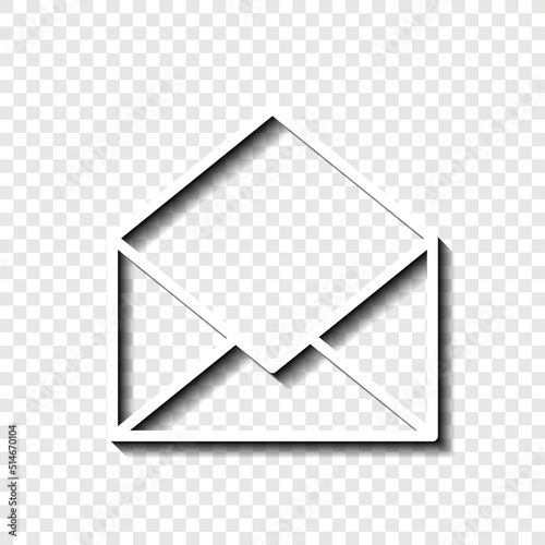 Open mail simple icon vector. Flat design. White with shadow on transparent grid.ai