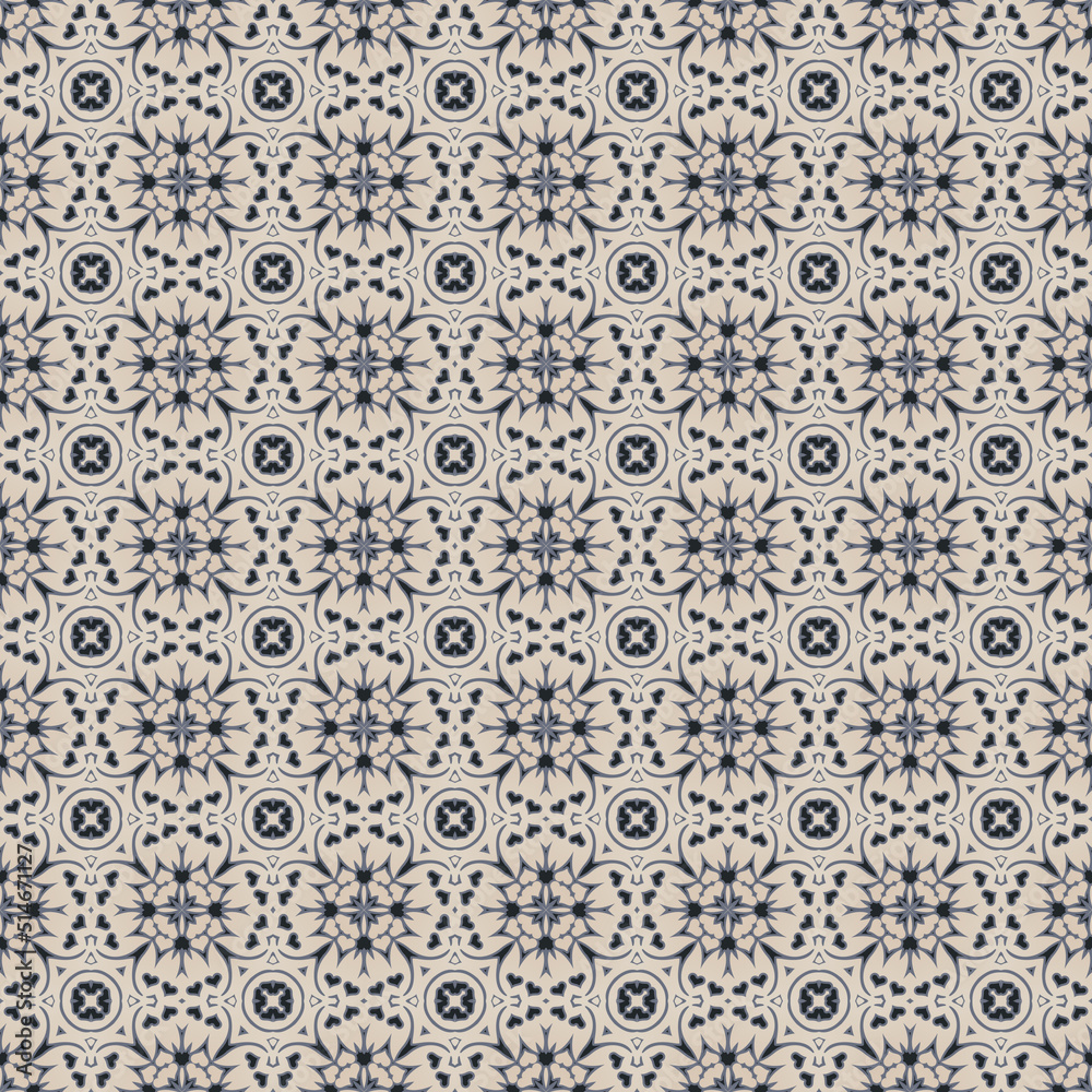 Seamless Colonial Style Damask Wallpaper Pattern in Blue, Grey, Navy, and Taupe
