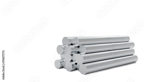 3d render of metal rods are folded in a pyramid isolated on white background.Digital illustration for your business and industry.