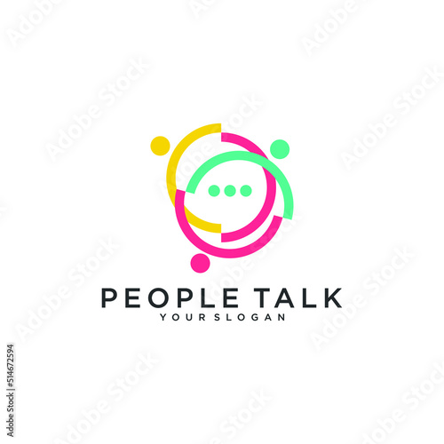  people talk with bubble chat logo design inspiration