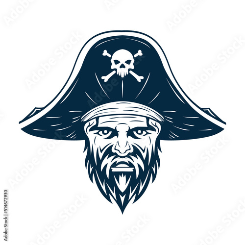 Bearded Pirate Head Vector Illustration. Pirate Logo