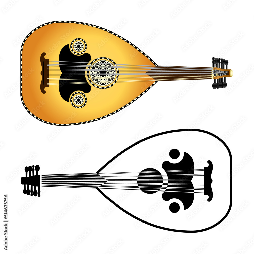 Vector drawing of a musical instrument known as an Oud or 'Ud เวกเตอร์