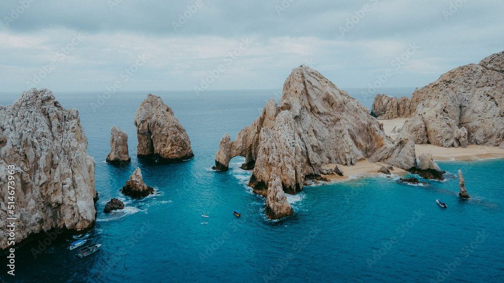 Los Arcos on a cloudy day in Cabo, San Lucas.