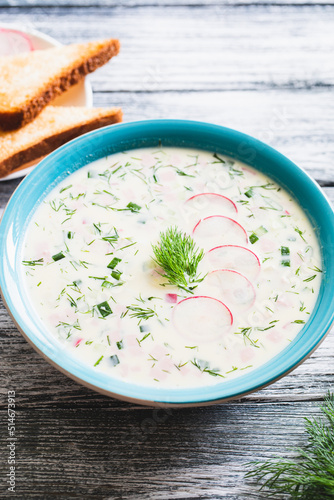 Cuadro en lienzo Summer yoghurt cold soup with radish, cucumber, potato and and sausage