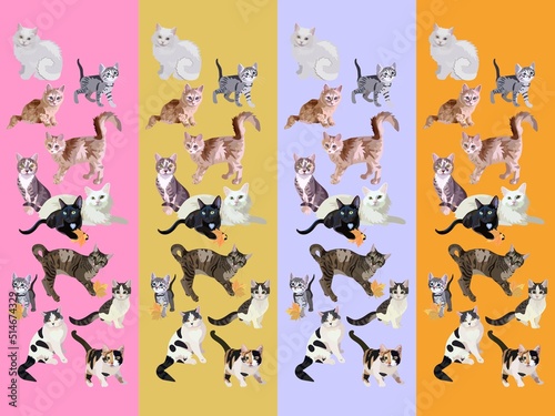 Vector vertical cards with group of cats. Beautiful bookmarks with symbols of chinese year of the cat, 2023.