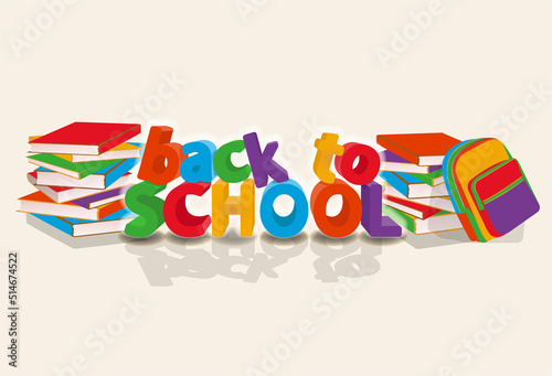 Back to school banner, books and schoolbag, vector illustration