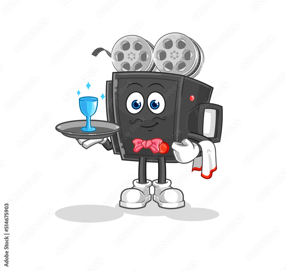 film camera waiter cartoon. cartoon mascot vector film camera waiter cartoon. cartoon mascot vector
