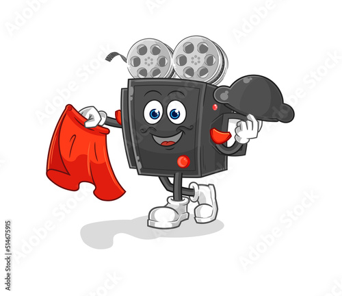 film camera matador with red cloth illustration. character vector