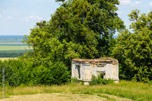 A small, ruined building, a fragment of the Pidhirtsi Castle, Ukraine.