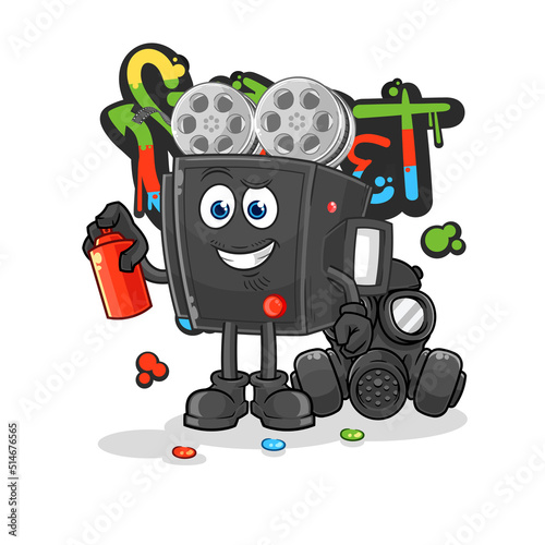 film camera graffiti artist vector. cartoon character