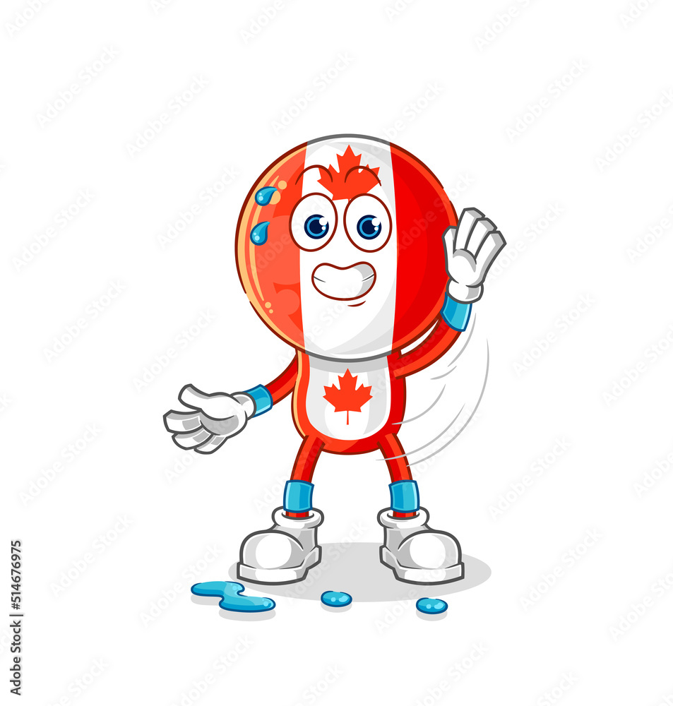 canada flag head stretching character. cartoon mascot vector