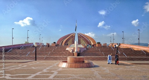 Stunning View of Pakistan Monument at the heart of Islamabad, Pakistan. Front. Wide View photo