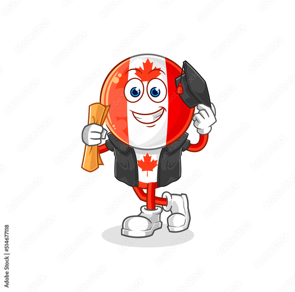 canada flag head graduation vector. cartoon character