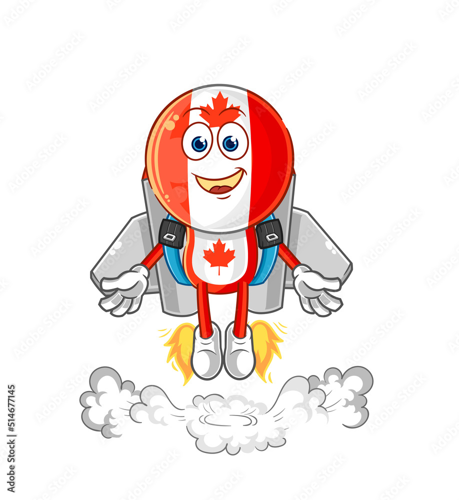 canada flag head with jetpack mascot. cartoon vector