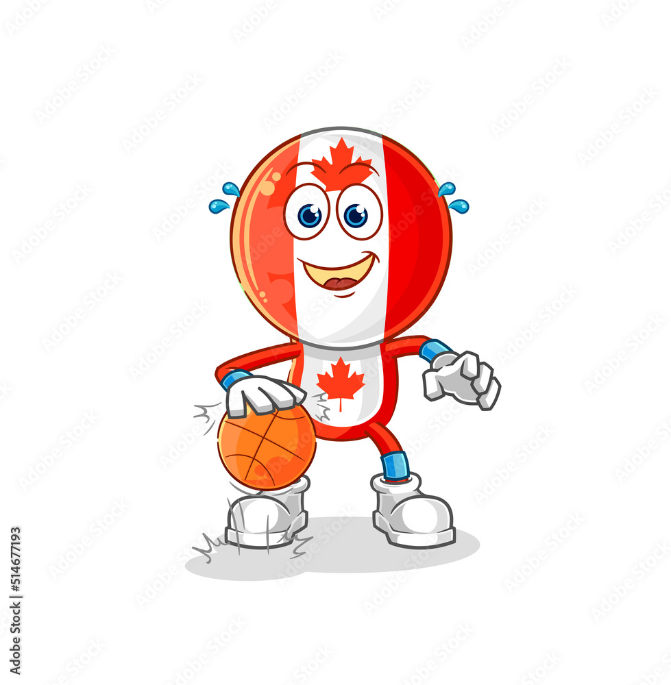 canada flag head dribble basketball character. cartoon mascot vector canada flag head dribble basketball character. cartoon mascot vector