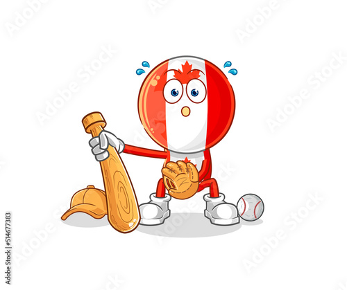 canada flag head baseball Catcher cartoon. cartoon mascot vector