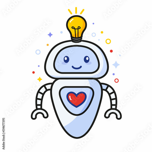Robot illustration in flat design on white background, machine linear style sign for mobile concept and web design, automation outline vector icon, character logo illustration, baby illustration