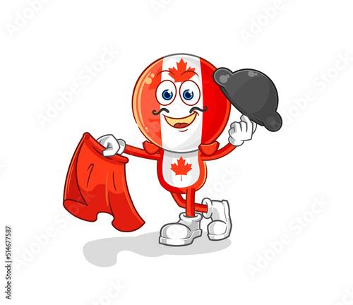 canada flag head matador with red cloth illustration. character vector